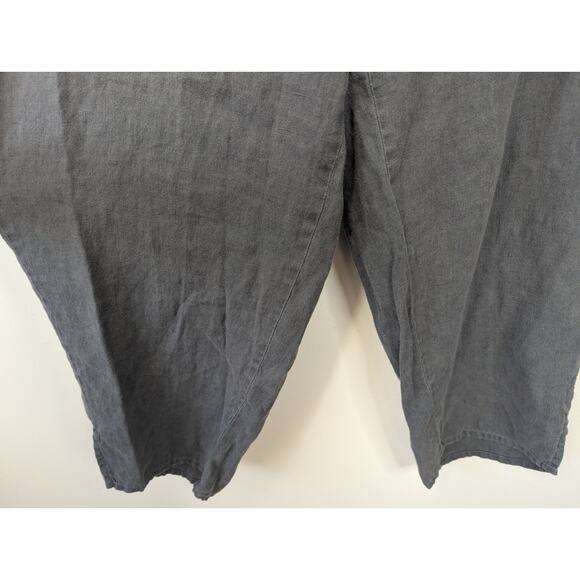 Flax Dark Grey Linen Lagenlook Baggy Tapered Leg High Rise Pull On Pant - Picture 2 of 8